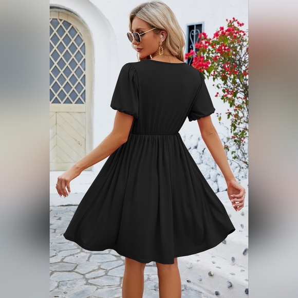 V-Neck Balloon Short Sleeve Dress. Hit The Like ♡ Button For SALE Price - Picture 3 of 4